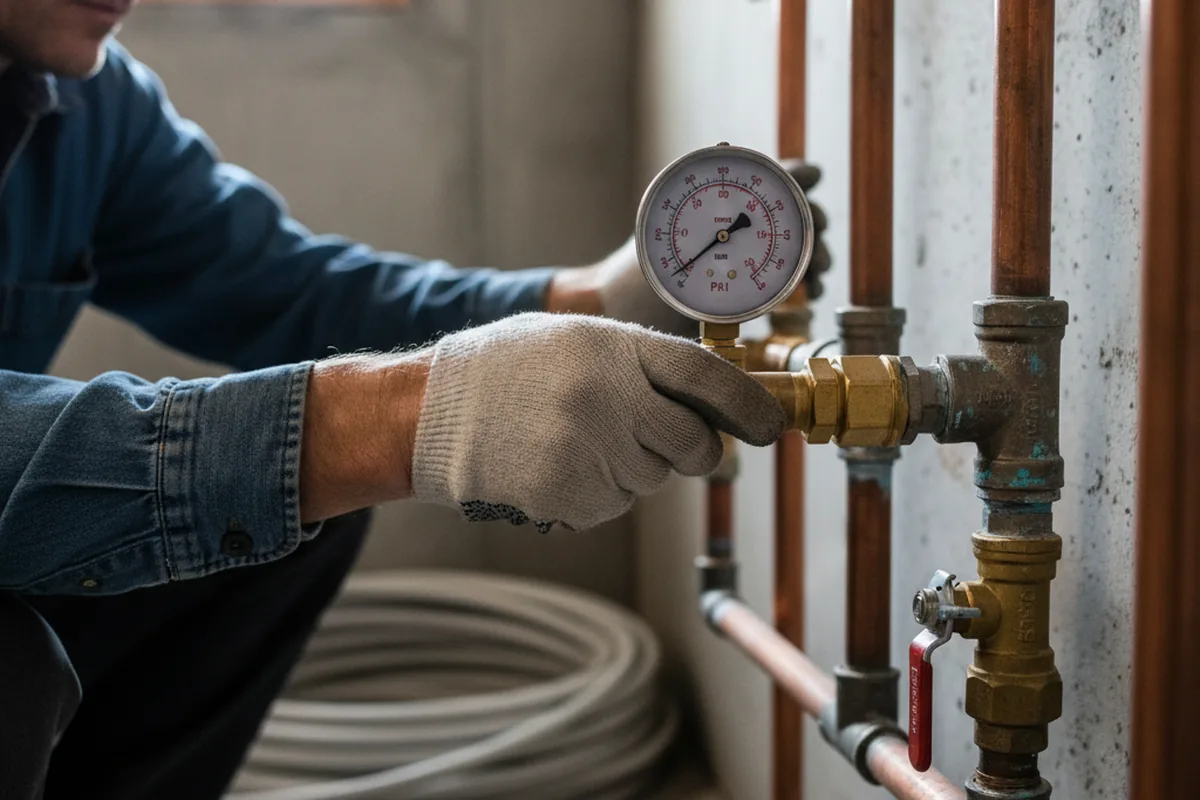 Pressure testing a repaired line during Water Line Repair in Scalf